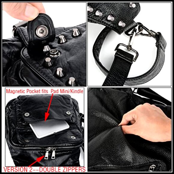 Convertible Backpack Purse PU Leather Studded Rucksack Shoulder Bag Chic main image 7